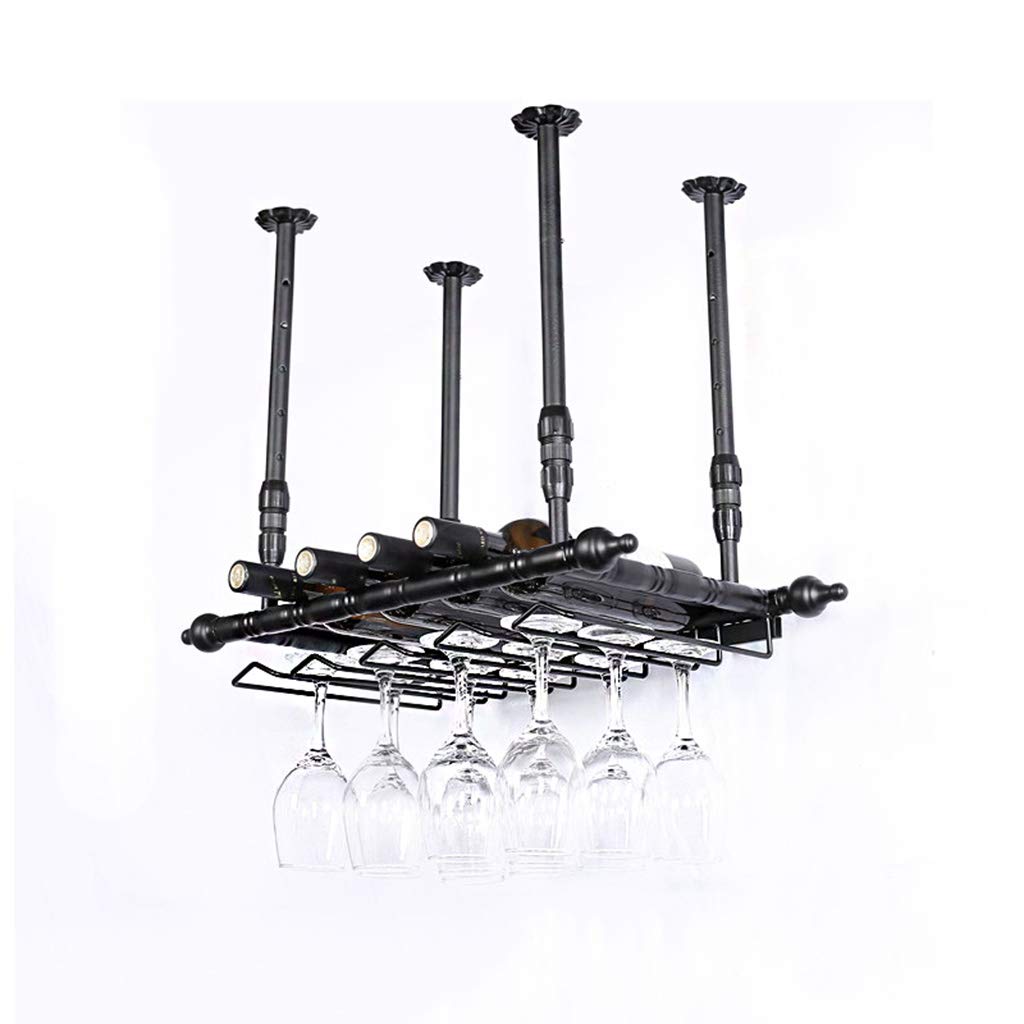Estante de vino de pared negro con soporte de copa colgante de metal, estante para copas y soporte para botellas de vino, estante de almacenamiento de pared para bañarse bajo la luz del sol.