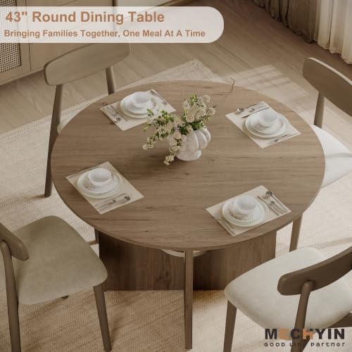MECHYIN Round Dining Table for 4, 43" Wood Kitchen Table with Sculptural U-Shaped Pedestal Base, Farmhouse Circle Table for Kitchen, Dining Room, Apartment - Image 4