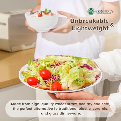 Image of Homienly 40- Pieces Wheat Straw Dinnerware Set, Service for 8, Lightweight Roud Plates and Bowls Set, Unbreakable Dishes Set- Dinner Plates, Bowls, Cups,Microwave and Dishwasher Safe(White)