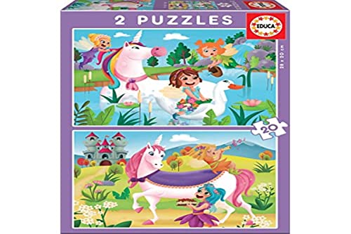 Educa - Unicornios y Hadas 2 Puzzles de 20 Piezas, Multicolor (18064)