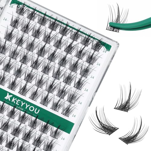 Image of Lash Clusters,96 Pcs Cluster Lashes D Curl 14mm DIY Lash Extensions Eyelash Clusters,KEYYOU Volume Wispy Individual Lashes Soft&Comfortable Easy DIY at Home(Y09,D-14mm)