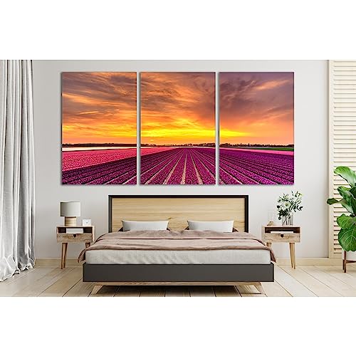 Impression sur toile Pays-Bas Fleurs Champ Coucher de soleil pour sublimer un grand mur blanc vide
