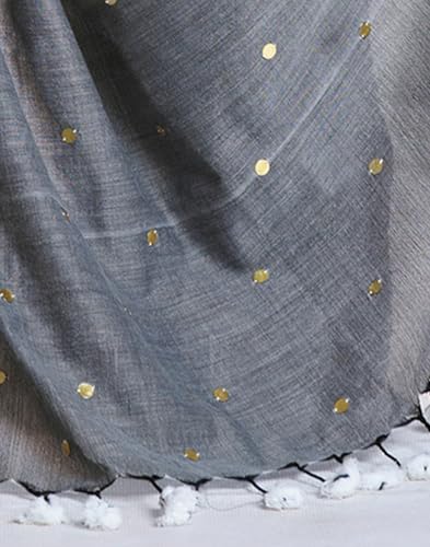 Image of SIRIL Women's Cotton Linen Sequence Saree With Unstitched Blouse Piece