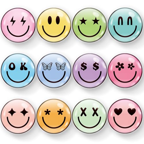 Whaline 12Pcs Smile Face Resin Refrigerator Magnets Pastel Preppy Decorative Fridge Magnetic Stickers Boho Locker Magnet for Kitchen Dishwasher Mailbox Metal Door Cabinets