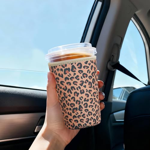 Image of Reusable Insulated Sleeve for Iced Coffee Cup, 3-Pack Coffee Neoprene Drink Sleeve for Cold & Hot Drinks, Beverage Holder for Iced Coffee (Brown Leopard)