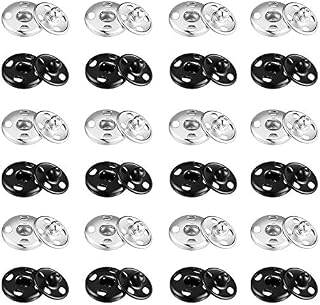 Chuangdi Sew-on Snap Press Buttons, 24 Sets Sew On Snap Fasteners Black Silver Metal Press Buttons Studs for Clothes Purse Handbag Sewing Craft DIY Supplies (12 mm)