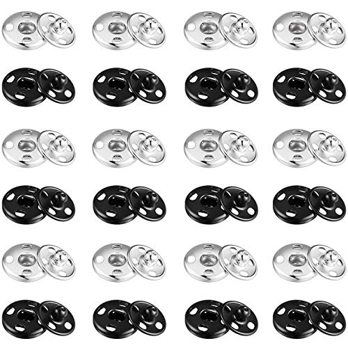 Boutons-Pression à Coudre, 24 Sets de Boutons-Pressions à Coudre Boutons-Pression en Métal Argenté Noir pour Vêtements Portefeuille Sac à Main Couture Artisanat DIY