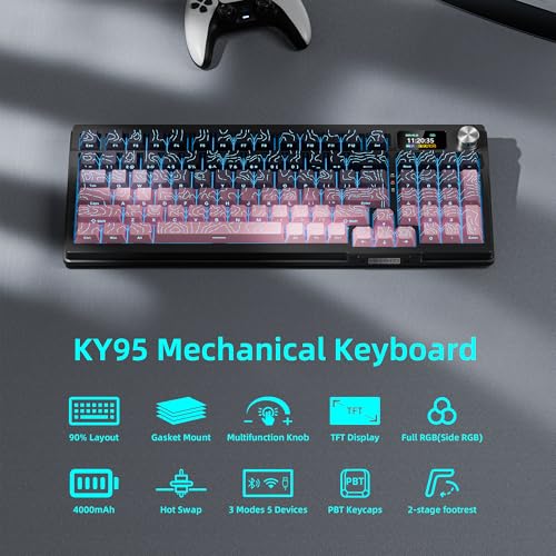Image of KUTETHY Wireless Mechanical Keyboard,RGB Backlit Gaming-Blackberry Contours | Smart Display & Knob,Tri-Mode BT5.0 /2.4GHz /USB-C,Hot Swappable Pre-lubed Linear Kailh Switches,Contour keycaps