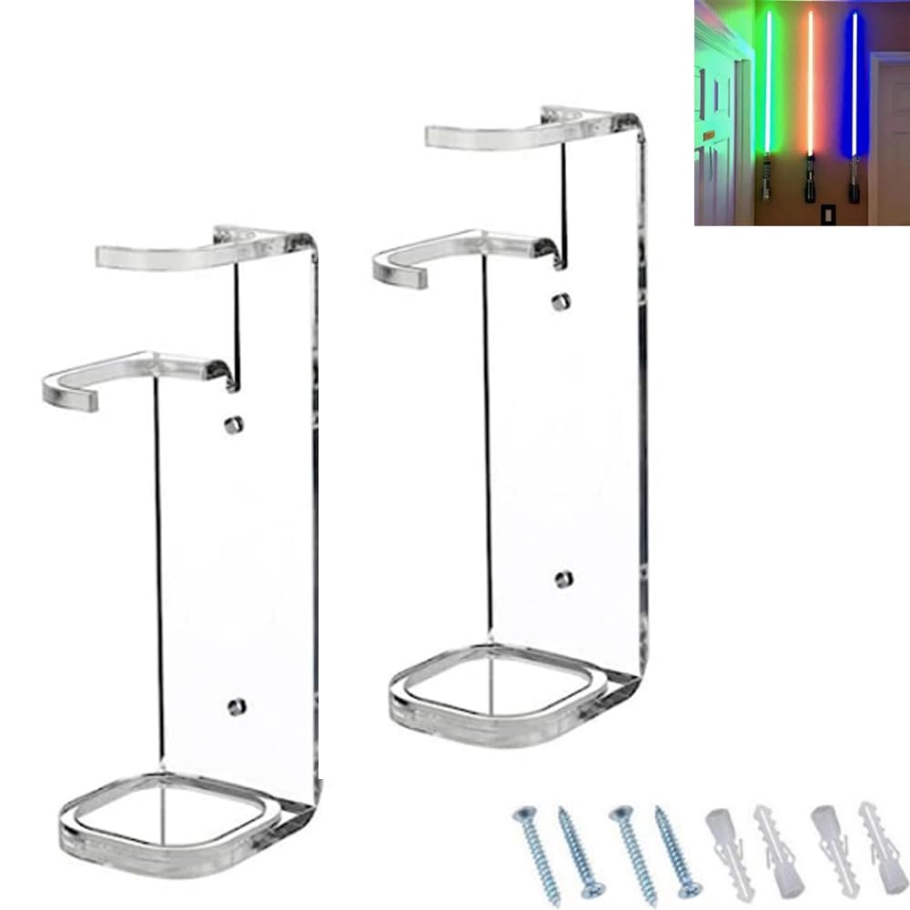 MANNIFENLightsaber Stand Wall Display, Lightsaber Holder Wall Mount, Acrylic Lightsaber Rack Wall Display Rack Suitable for Swords, Light Saber (2 Transparent L)