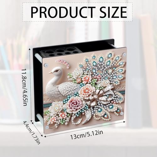 Image of DIY 5D Acrylic Diamond Painting Pen Holder, Elegant Peacock Desk Organizer with Beads, Crystal Rhinestones Diamond Art Pencil Organizer for Home, Office & Gift