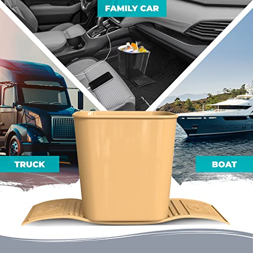 Garbage Can Trash Bin Waste Container Wastebasket For Auto Car Vehicle Boat Truck Quality Plastic Large 1 Gallon 4 Liter, Leakproof Quality For Life (Yellow Beige For Leather Seats) #TOP1