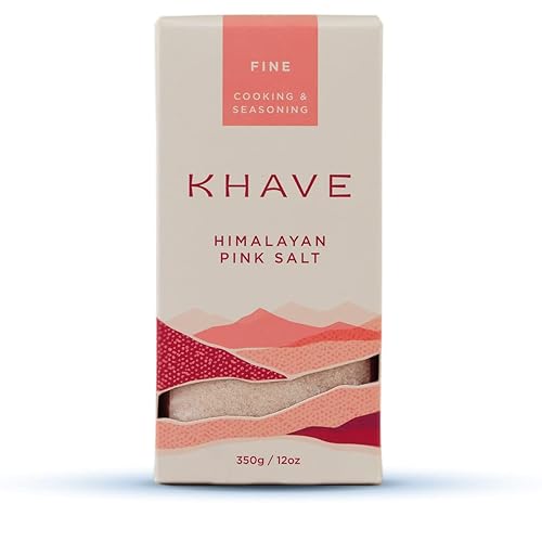 KHAVE Sal natural del Himalaya rosa pura  Sal de grano fino de 12 onzas de grado más alto para cocinar, condimentar y hornear, sal de cristal pura,