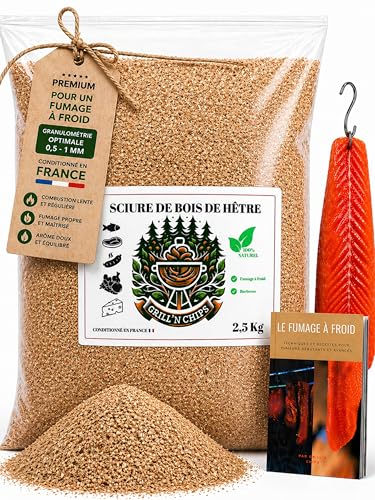 Sciure de Bois de Hêtre 2,5Kg – Qualité Pro pour Fumage à Froid – 100% Naturelle – Granulométrie 0,5-1 mm – Générateur de Fumée, Fumoir Viande &...