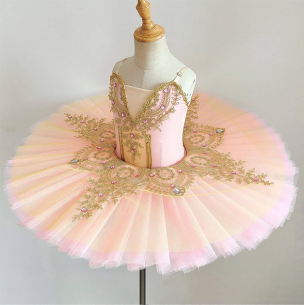 Tutú de Ballet Profesional para niñas, tutú de panqueque del Lago de los Cisnes, Disfraz de Bailarina para Fiestas y Bailes, Vestido para competiciones de Ballet,Naranja,150