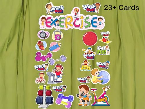 Image of Gym Exercise Photo Booth Props for Kids | 23+ Fitness Theme Cards | Birthday Party Photoshoot Props | Physical Activity Party Supplies | Healthy Lifestyle Theme Decorations