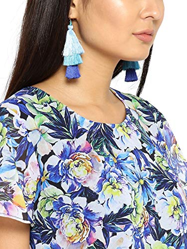 Image of Style Quotient Women Blue Printed Blouson Crop Top-Blue