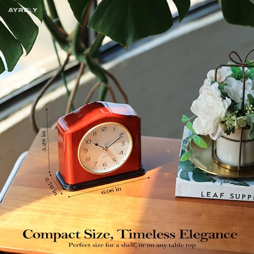 Image of AYRELY Mantel Clock, Handcrafted Solid Wood Desk Clock with Silent Movement, Piano-Gloss Finish, Elegant Table Clock for Fireplace, Bedroom, Office & Gifts