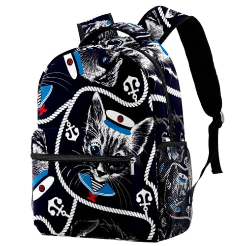 Sac à dos d'école chat marin 29x20x40cm pour ados et filles