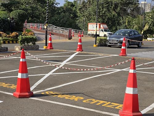 Image of Nilkamal Road Traffic Safety Cone, Pack of 4 Cones 1000 mm, with 3 mtr Chain + 2 Hooks, (Safety Cone, Traffic Safety Cone, Road Safety Cone with Reflective Strips Collar)