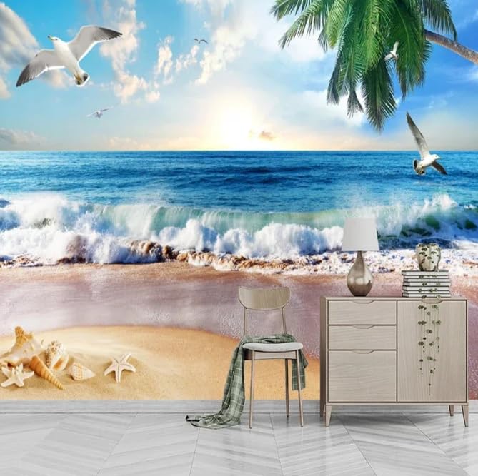 Papier peint intissé 3D anti-imperfections plage - Cache mur salon et chambre 350x256