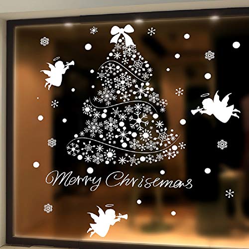 SWORNA Holiday Series SN-62 Merry Christmas Tree Angel Snowflakes Removable Vinyl DIY Wall Window Door Mural Decal Sticker for Retail Store/Coffee House/Restaurant/Supermarket/Dress Shop 44