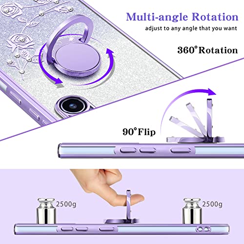 Dhimi For Samsung Galaxy A54 5G Luxury Flowers Floral Design Sparkle Cases,Diamond Kickstand Plating Glitter Phone Cover For Women Girls Samsung A54 5G 6.4 Inch #TOP2