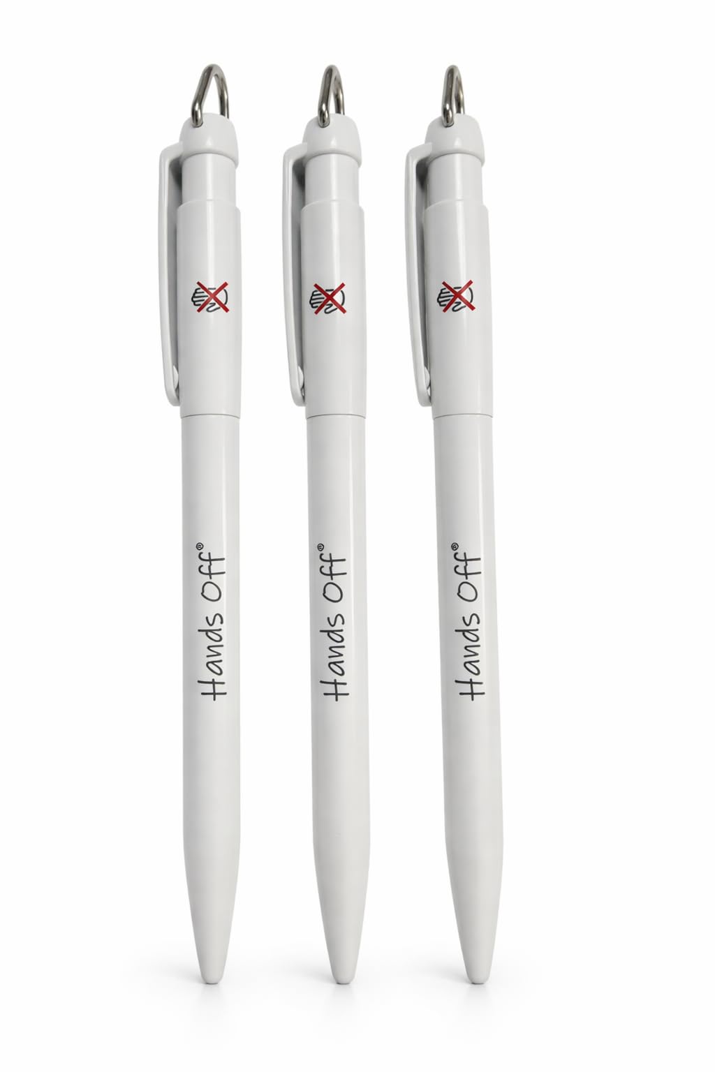 Hands Off Antibacterial Pen's x 3 Can be attached to Key ring, lanyards etc for Nurse's, Teacher's, pen, STOP PEOPLE TOUCHING YOUR PEN