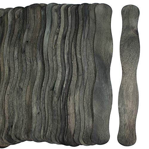 50 Sticks - Wavy 8 Inch Jumbo Wood Fan Handles Wedding Fan Sticks (Black) #TOP1