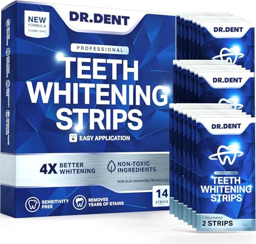 DRDENT Blanqueador Dental Profesional 7 Tratamientos – Ingredientes Naturales – Seguro para el Esmalte – 14 Tiras y Abridor de Boca