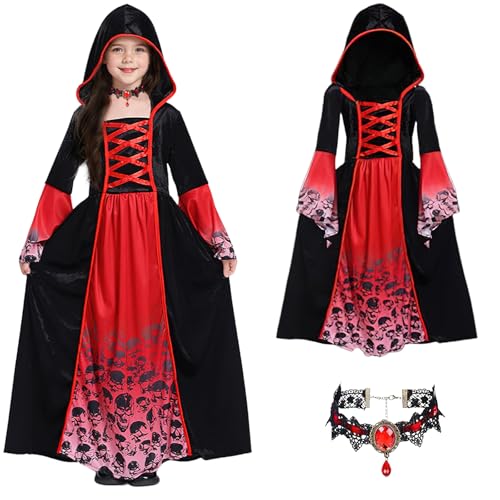 XIMEY Disfraz Carnaval Niña, Disfraces Carnaval Niña, Disfraz Vampiro Dracula Esqueleto Niño, para Carnaval, Halloween, Vampiresa Cosplay, Mascarada (A, M)