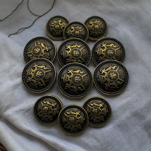 Image of REENA Shield Bronze Metal (6+6) Round Button for Coat Blazer Suit, Sherwani and Indian Dresses Sports Coat Uniform Jacket - Beautiful Ethnic Classy Design
