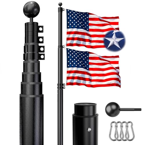 HAYOHRT 20FT Telescopic Flag Pole 12 Gauge Extra Thick Telescoping Flagpole with 3x5 American Flag