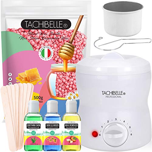 Easy to Use Hard Wax Beads Starter Kit Hair Removal Full Body Brazilian Bikini Beads Waxing for Sensitive Skin Face Bikini Legs Eyebrow 500g 1.1 lb Wax, Portable Wax Warmer, Wax Remover Oil , Soothing Skin Gel, Skin Cleanser 4 oz, Spatulas Kit (Passionfruit)