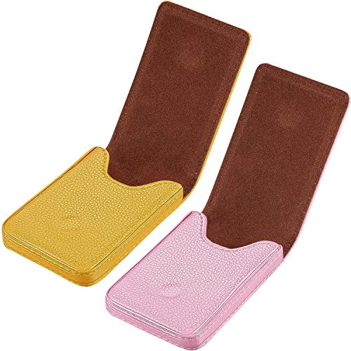 Image of Outus 2 Pieces Business Card Holder, PU Leather Business Card Case Pocket Wallet with Magnetic Shut for Christmas Gift Men Women(Yellow and Pink,Classic)