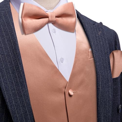 Image of Barry.Wang Mens Suit Vest Bow Tie Set 4PCS Formal V-neck Slim Fit Casual Solid Color Waistcoat Wedding Party Tuxedo