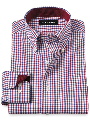 Paul Fredrick Men's Classic Fit Non-Iron Cotton Gingham Dress Shirt