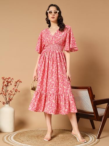 Image of ZWERLON | Beautiful Floral Pattern | Midi Length | Eye-Catching Design | Perfect for Casual |Flattering Fit and Soft | Comfortable Fabric
