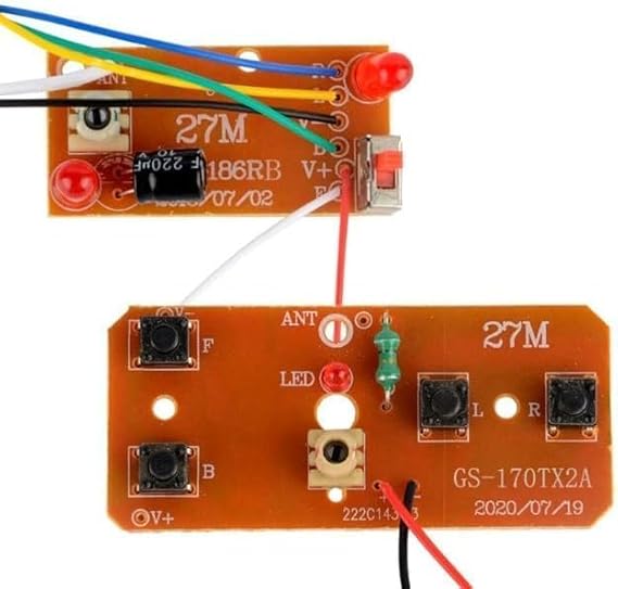 2Pcs 27mhz Four-Way Remote Control Board Two-Way RC Transmitter and Receiver Toy Car Robot Model Accessories,DIY Toys Projects Four-Way Remote Control Remote and App Controlled Vehicles Accessories