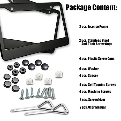 Zone Tech Matte Aluminum License Plate Cover Frame - 2-Pack Classic Black Premium Quality Novelty/License Plate Frame With Screw Caps- Fits Standard Us Plates- 2 Holes #TOP1