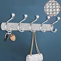 BlackFish Coat Rack Mount, Shiny Silver Rhinestones Wall Mounted 5 Hooks, Key Hooks Decorative for Double Wall, Hook Rack Suitable for Hat Towel Purse Robes - 1 Pcs