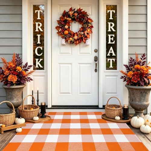 Fall Door Mat 2'4' x 3'7' Orange and White Bufflao...