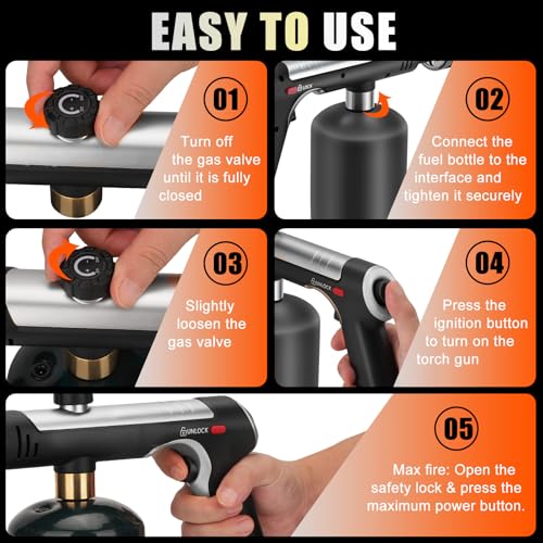Image of Propane Torch Gun, High-Heat Blow Torch with One-Touch Max Fire & Safety Lock, Adjustable Cooking Torch for Sous Vide, BBQ Grilling, Charcoal, Fireplace, DIY Projects (Tank Not Included)