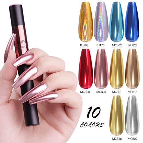 Chrom Nagel Pulver Stifte - Luftkissen Nagelpulver Stift Mit Spiegeleffekt Glitter Nail Art Stifte Lidschattenstifte – Bild 6