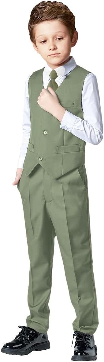 Boys 4 Pieces Suits Slim Fit Kids Outfits Vest Pants Sets Black Blue Formal Dresswear for Boy