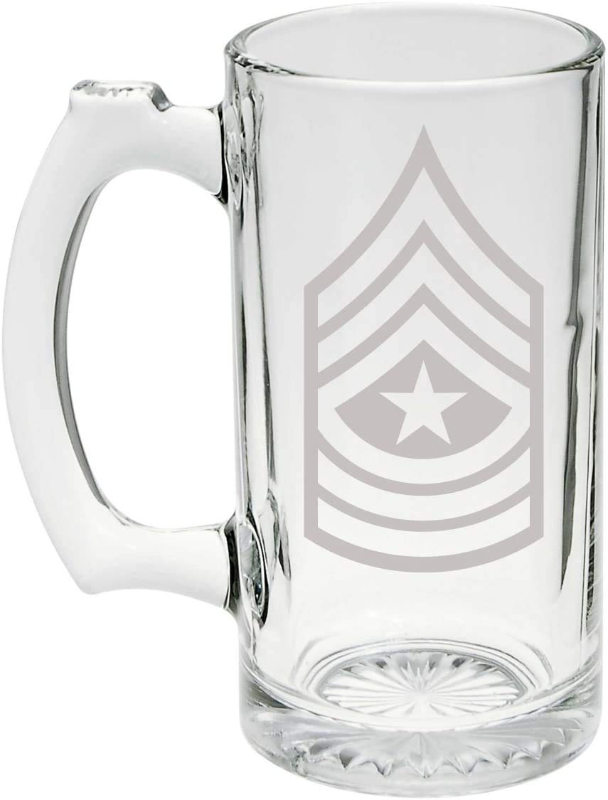 US Army - Sergeant Major E-9 Rank Insignia Shoulder Sleeve Patch Etched Stein Glass 25oz. Mug