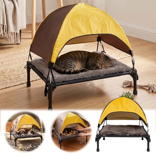 Generisch Hundeliege Outdoor Mit Dach, Erhöhtes Hundebett Outdoor Kühlend, Tragbares Haustierbett Mit Sonnenschutz, Atmungsaktiv Für Camping Strand Garten Für Kleine Bis Mittlere Hunde (gelb-4