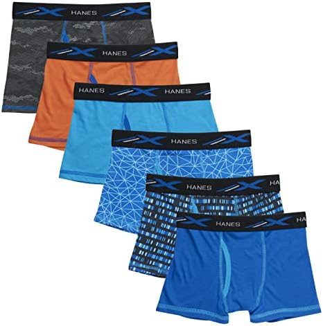 Hanes Boys' Boxer Briefs Pack, Moisture-Wicking Boys Performance Underwear, 6-Pack (Colors/Patterns May Vary)