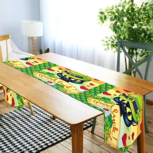 Alaza Double-Sided Happy St. Patrick's Day Good Luck Black Cat Table Runner 18X72 Inches Long,Table Cloth Runner For Wedding Birthday Party Kitchen Dining Home Everyday Decor #TOP4