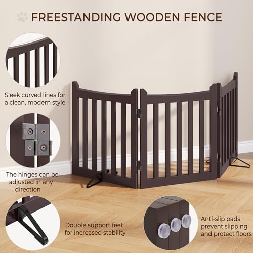 Image of Yaheetech Freestanding Wooden Dog Gate, 3-Panel 24in H Pet Barrier Espresso