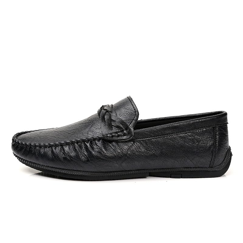 Loafers for Men Solid Color Round Toe Driving Loafers Leather Anti-Slip Flat Heel Comfortable Walking Slip-on2